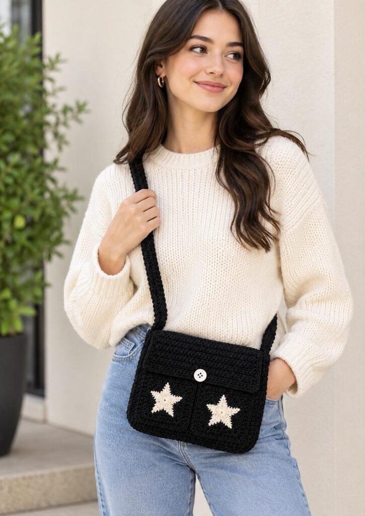 Star Crossbody Messenger Bag Crochet Pattern PDF, Granny Square Bag Pattern, Crochet Shoulder Bag Tutorial, Instant Download